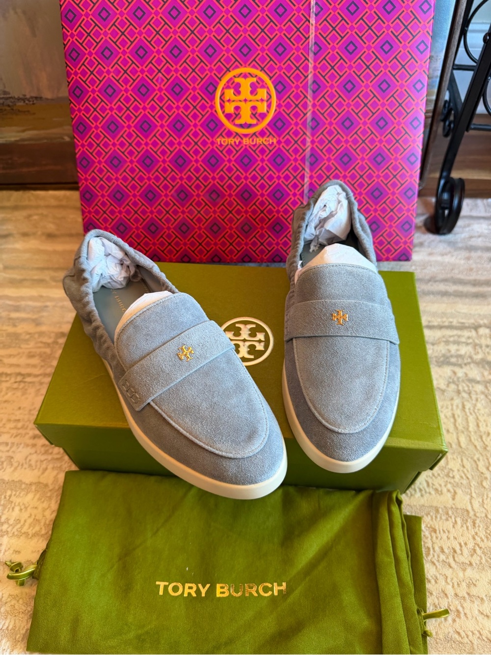 Tory Burch Women's Light Blue Suede Ballet Sport Loafer Flats